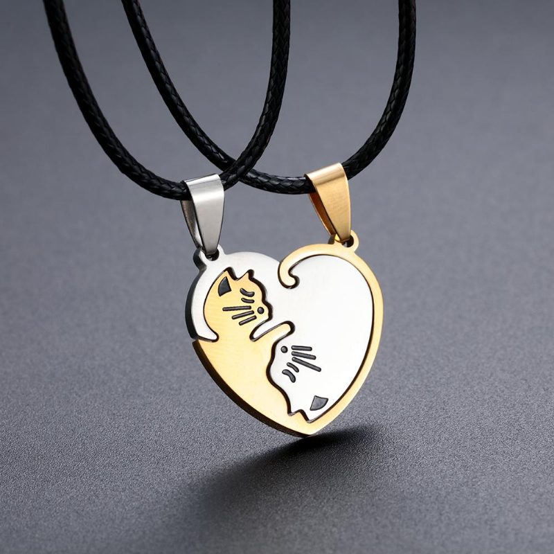 Collier De Couple Pendentif Puzzle Chat