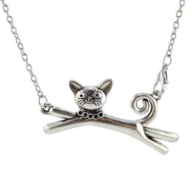 Collier Pendentif Chat Vintage En Argent 18