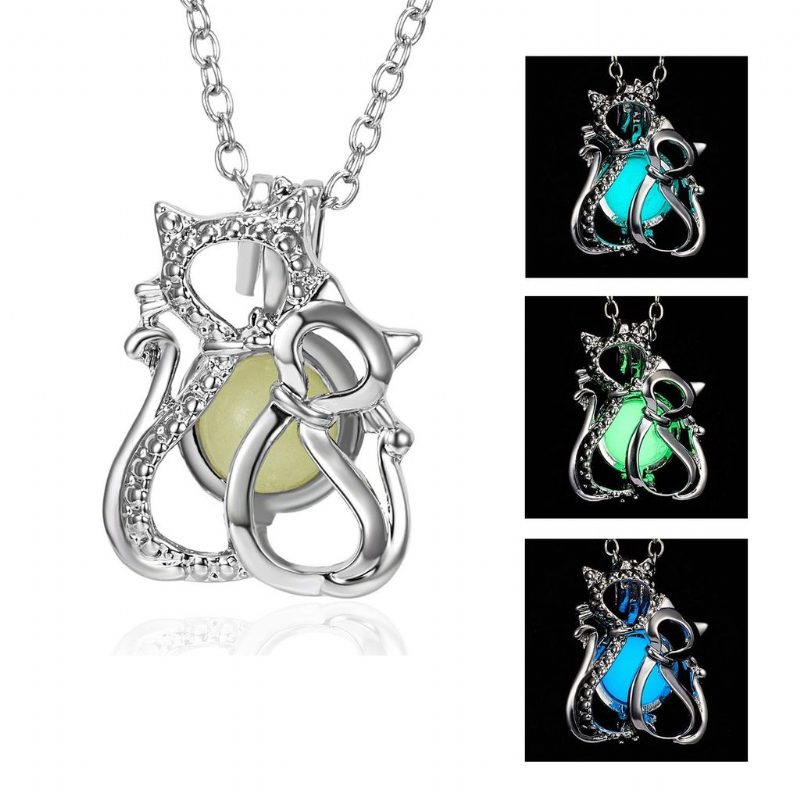 Collier Pendentif Lumineux Creux Deux Chats