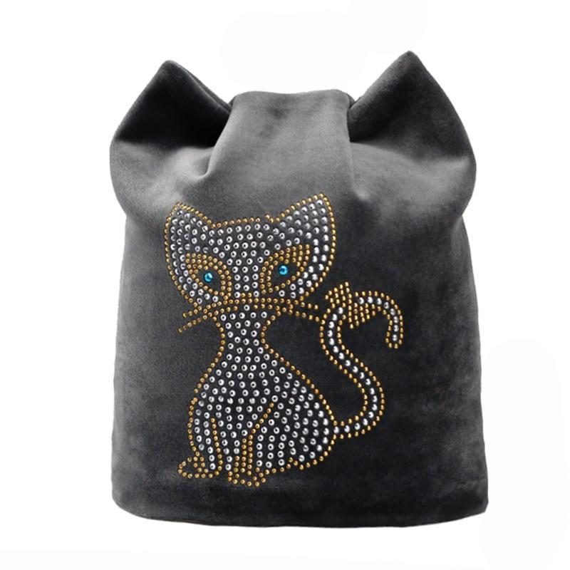 Conception De Strass Bonnet D'hiver Et Oreilles De Chat