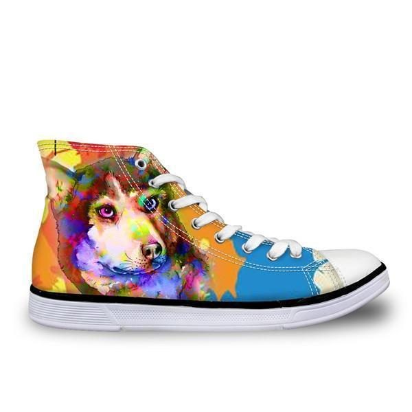 Couleur Splash High Top Femmes 3d Chaussures À Imprimé De Chien