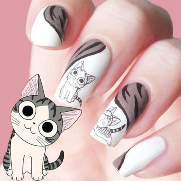 Décalcomanies Nail Art Chat Noir Gris 3d