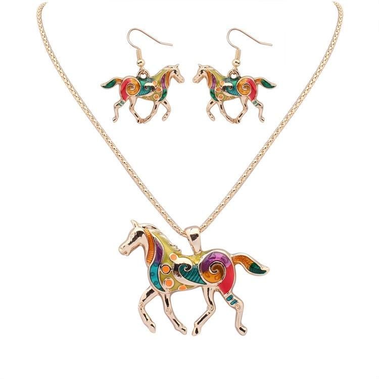 Ensemble De Boucles D'oreilles Collier Cheval