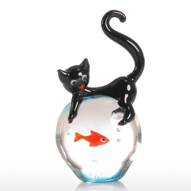 Figurine Moderne Chat Et Poisson Rouge