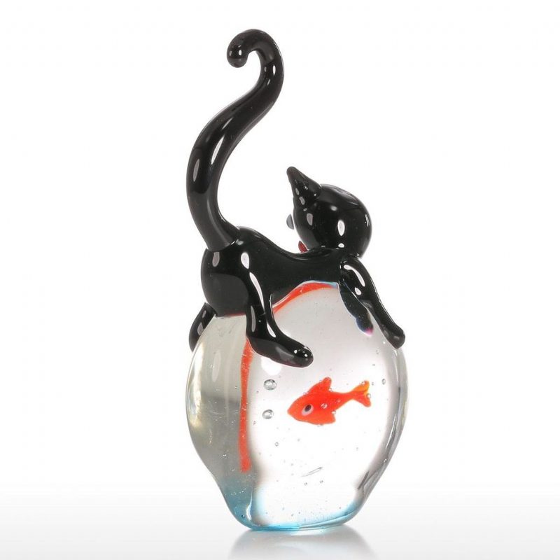 Figurine Moderne Chat Et Poisson Rouge