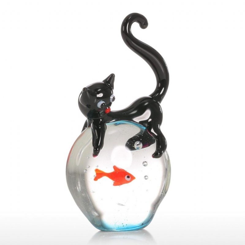 Figurine Moderne Chat Et Poisson Rouge