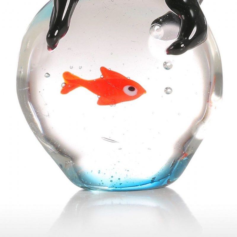 Figurine Moderne Chat Et Poisson Rouge