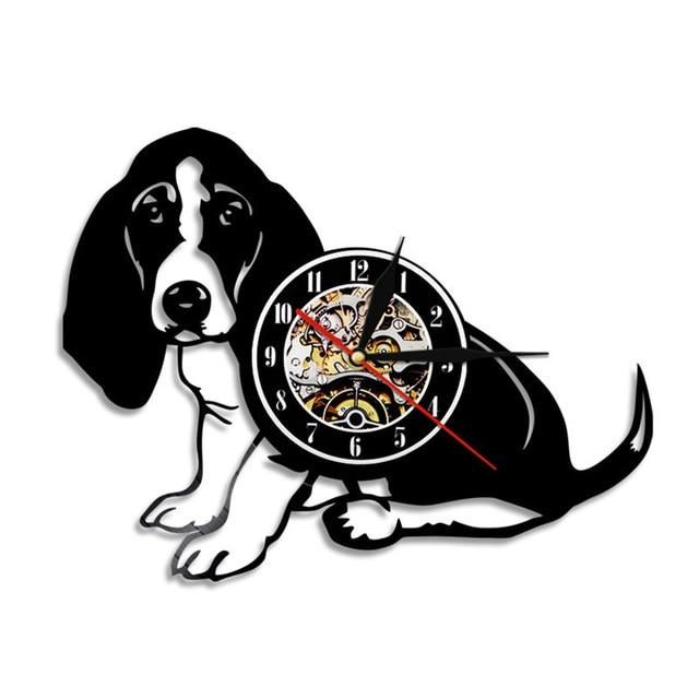 Horloge Murale Disque Vinyle Basset Dog