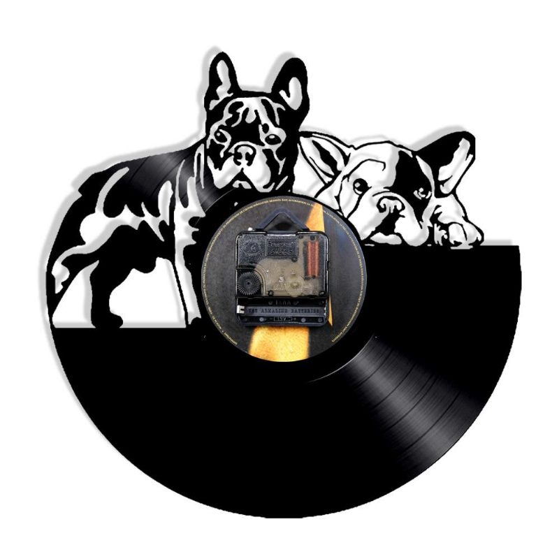 Horloge Murale Disque Vinyle Chien Bouledogue Français