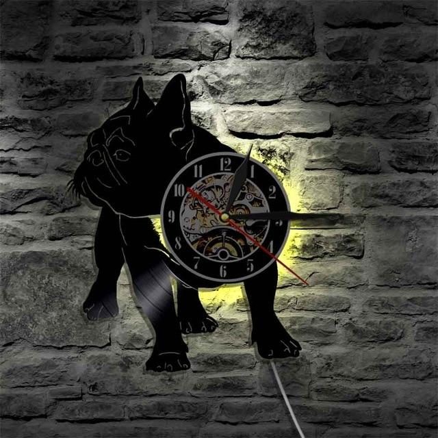 Horloge Murale Disque Vinyle Chien Bouledogue Français