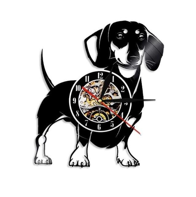 Horloge Murale Disque Vinyle Chien Teckel