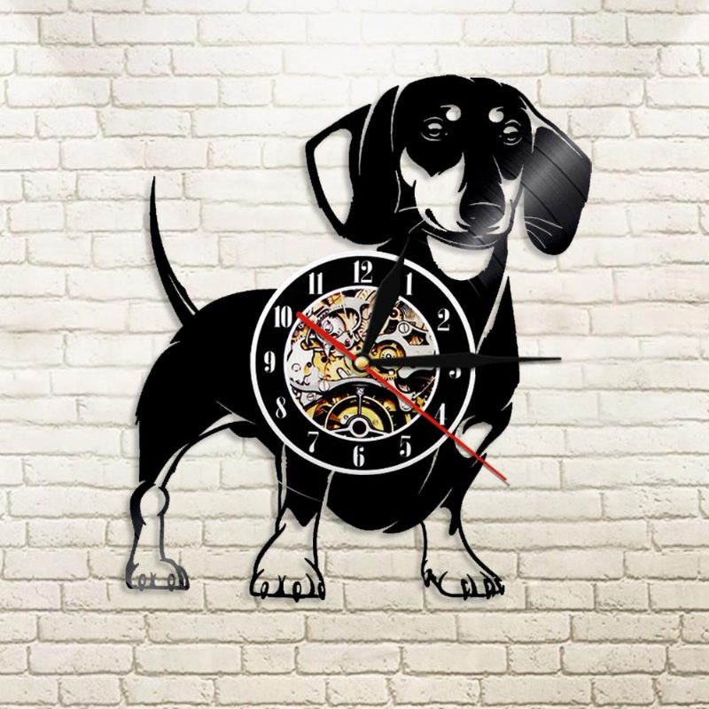 Horloge Murale Disque Vinyle Chien Teckel