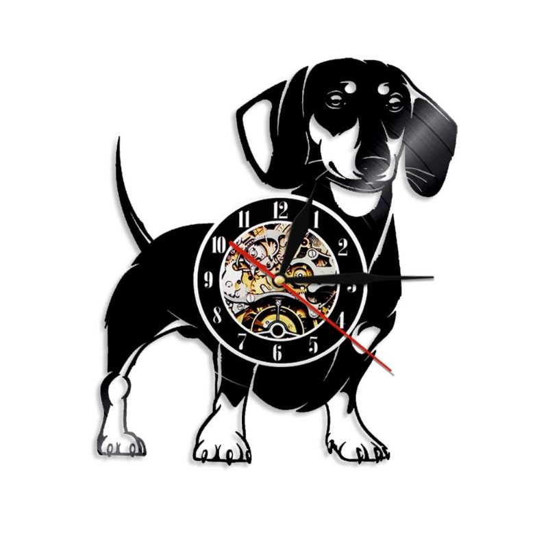 Horloge Murale Disque Vinyle Chien Teckel