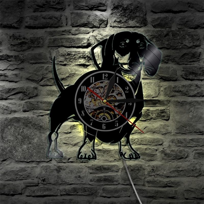 Horloge Murale Disque Vinyle Chien Teckel