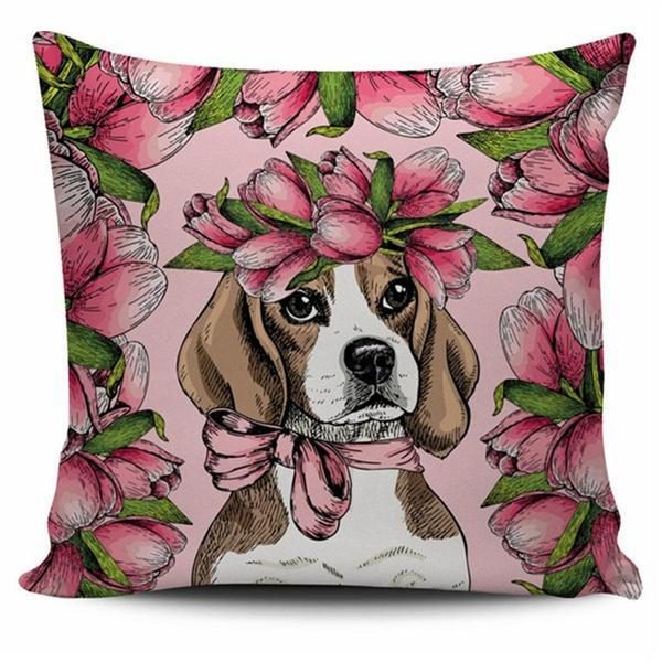 Housse De Coussin À Imprimé Chien Floral Maladroit