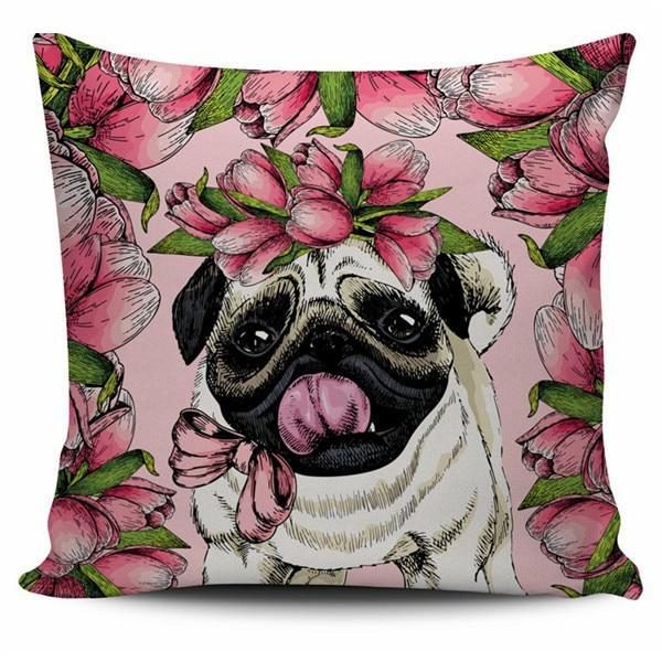 Housse De Coussin À Imprimé Chien Floral Maladroit