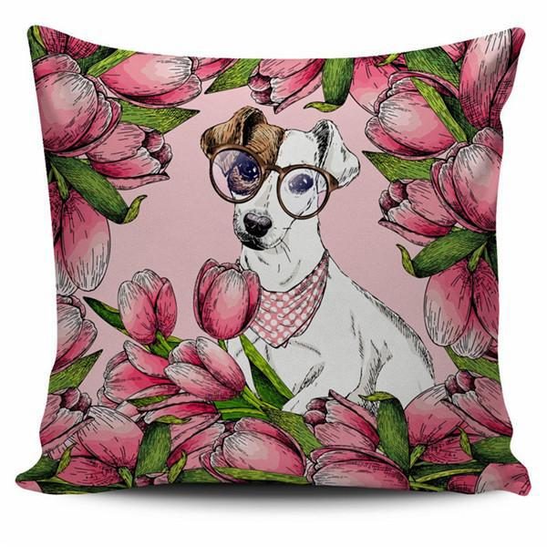 Housse De Coussin À Imprimé Chien Floral Maladroit