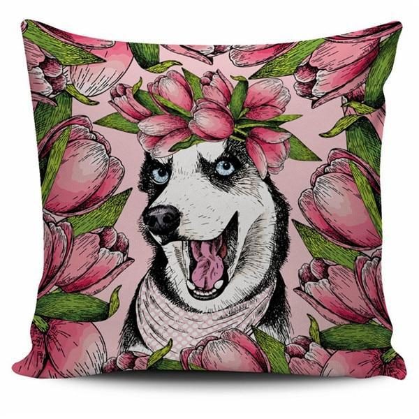 Housse De Coussin À Imprimé Chien Floral Maladroit