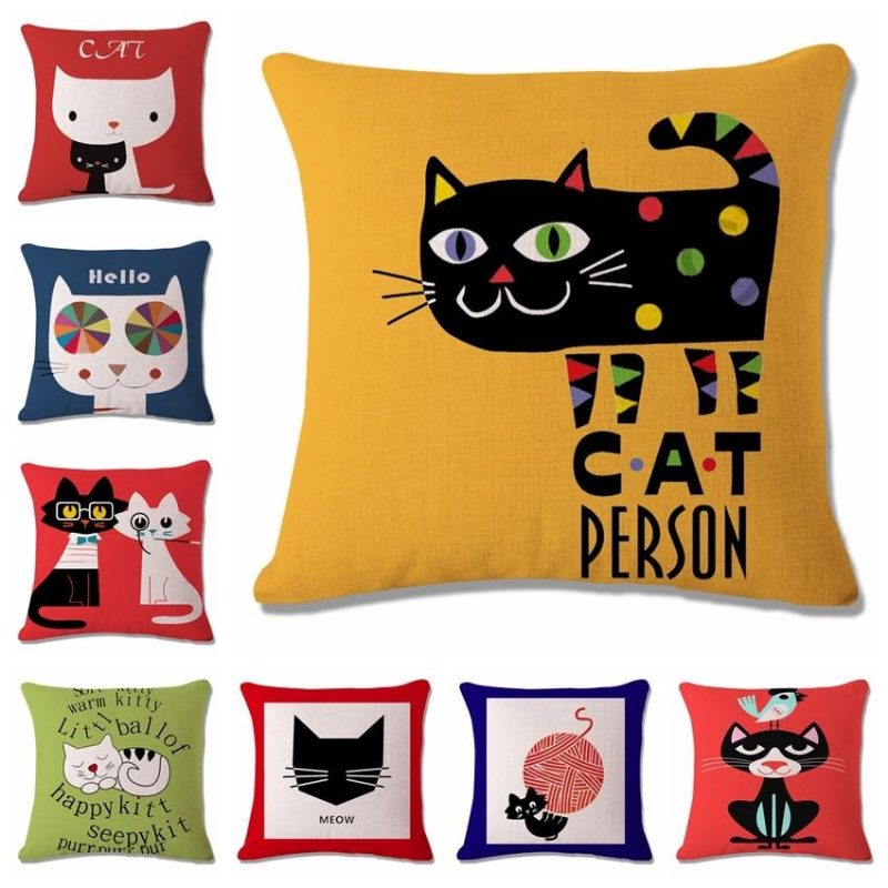 Housse De Coussin Chat Drôle Coloré