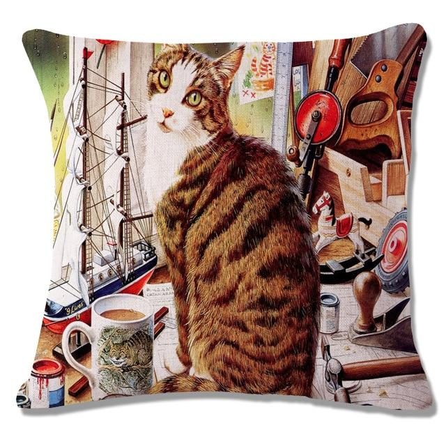 Housse De Coussin Chat Drôle Coloré