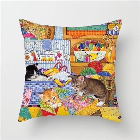 Housse De Coussin Imprimé Chat