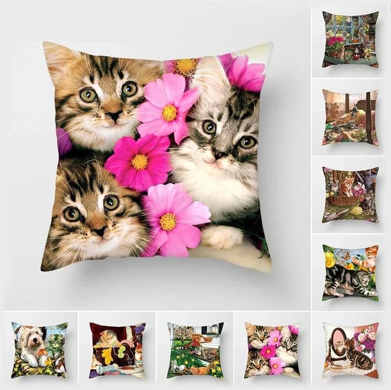 Housse De Coussin Imprimé Chat