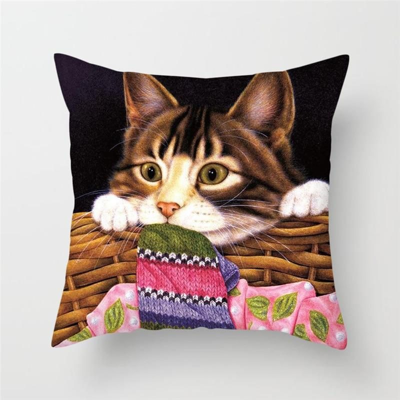 Housse De Coussin Imprimé Chat