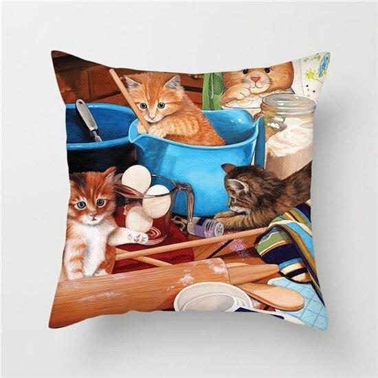 Housse De Coussin Imprimé Chat