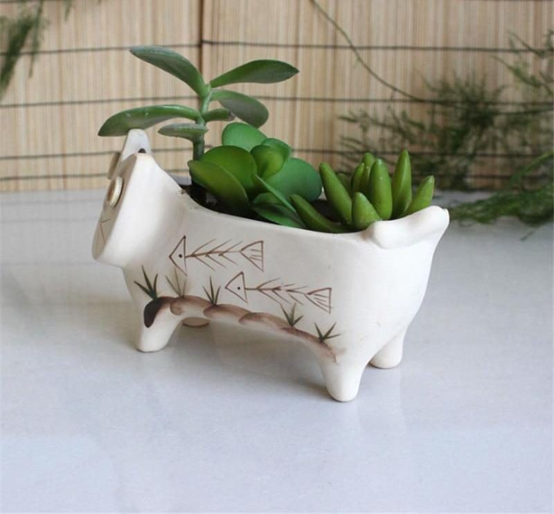 Joli Mini Pot De Fleur Chat En Céramique