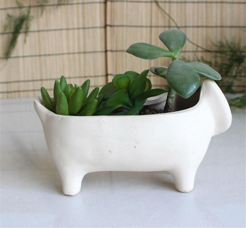 Joli Mini Pot De Fleur Chat En Céramique