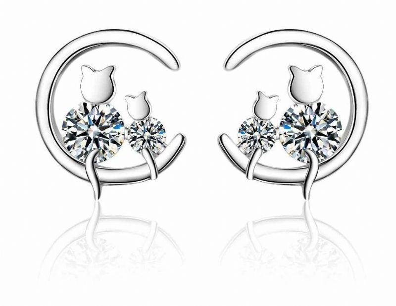 Jolies Boucles D'oreilles Chat Lune