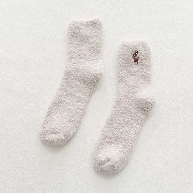 Jolies Chaussettes En Peluche À Motif Animalier Brodé