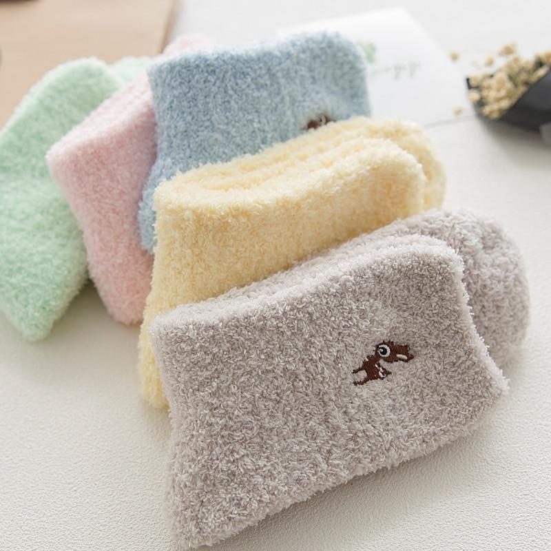 Jolies Chaussettes En Peluche À Motif Animalier Brodé