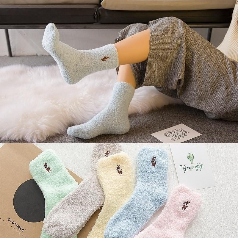 Jolies Chaussettes En Peluche À Motif Animalier Brodé