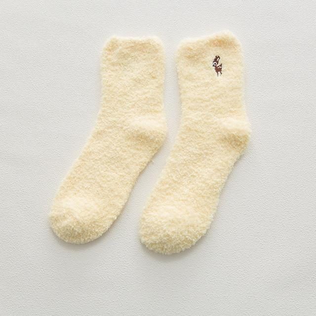 Jolies Chaussettes En Peluche À Motif Animalier Brodé