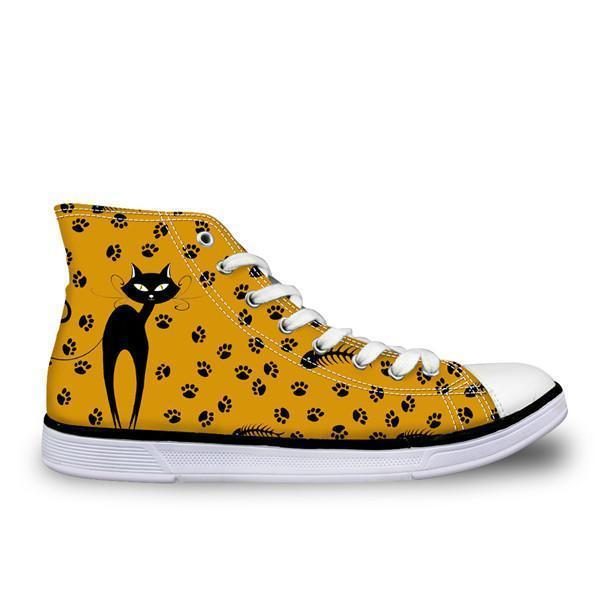 Jolies Chaussures De Conception De Chat Jaune Décontractées Et Montantes Pour Femmes