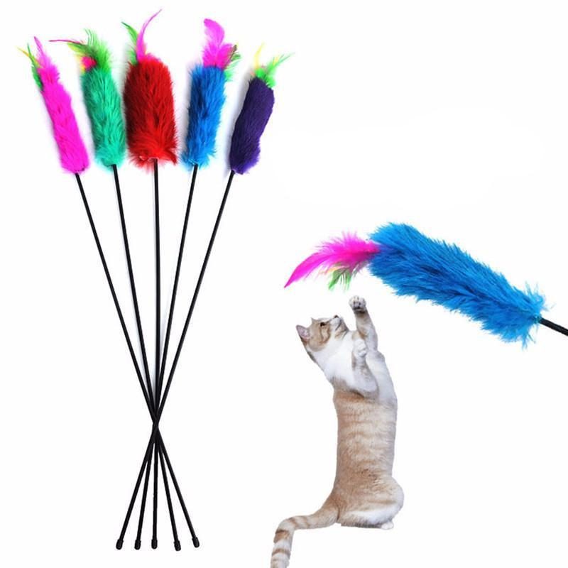 Jouet De Chat Teaser De Plumes Colorées De Baguette De Fil De Conception Mignonne