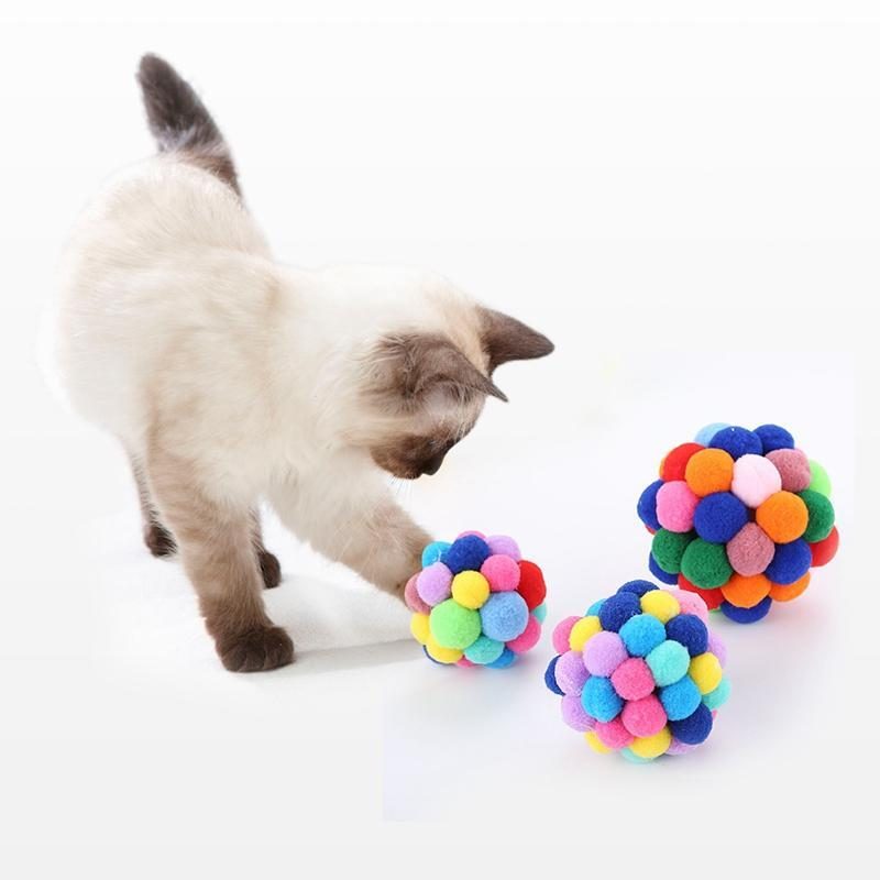 Jouet Interactif Pour Chat Avec Balle Gonflable Faite À La Main Multicolore