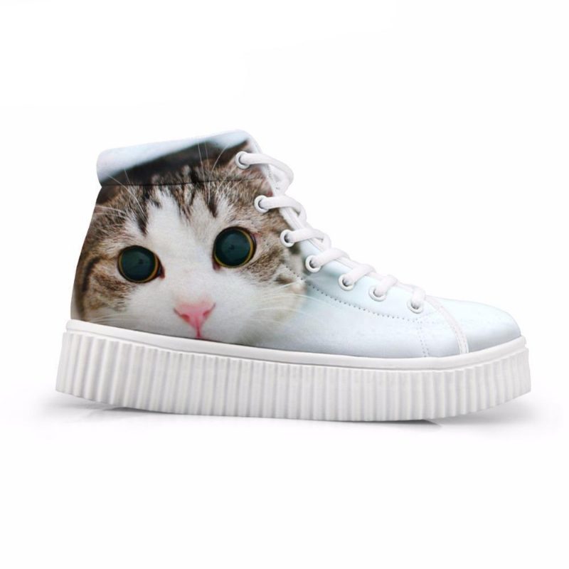 Kawaii Femmes Haute Hauteur Augmentant 3d Grands Yeux Chat Chaussures