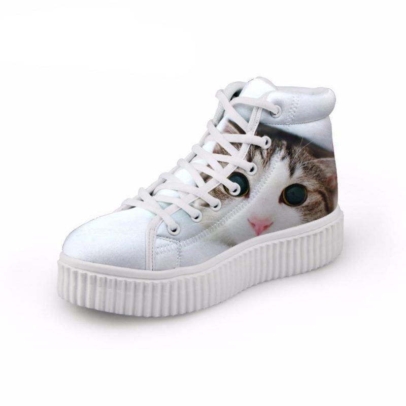 Kawaii Femmes Haute Hauteur Augmentant 3d Grands Yeux Chat Chaussures