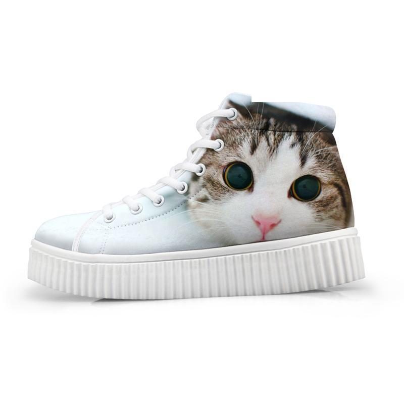 Kawaii Femmes Haute Hauteur Augmentant 3d Grands Yeux Chat Chaussures