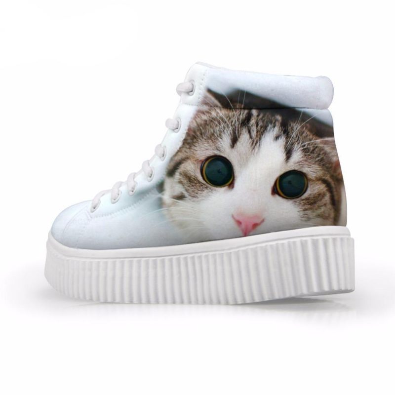 Kawaii Femmes Haute Hauteur Augmentant 3d Grands Yeux Chat Chaussures