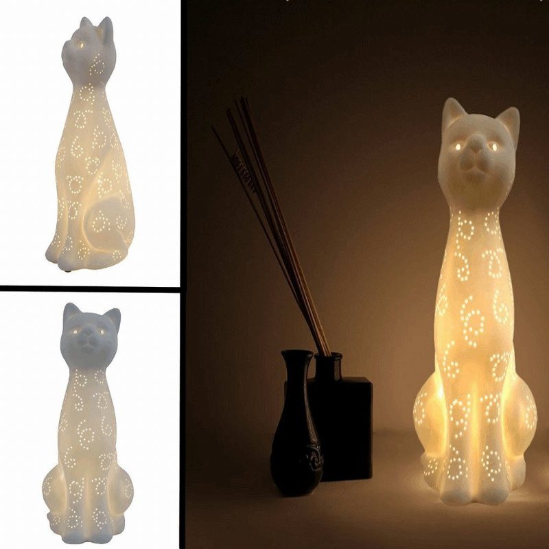 Lampe De Nuit En Porcelaine Chat