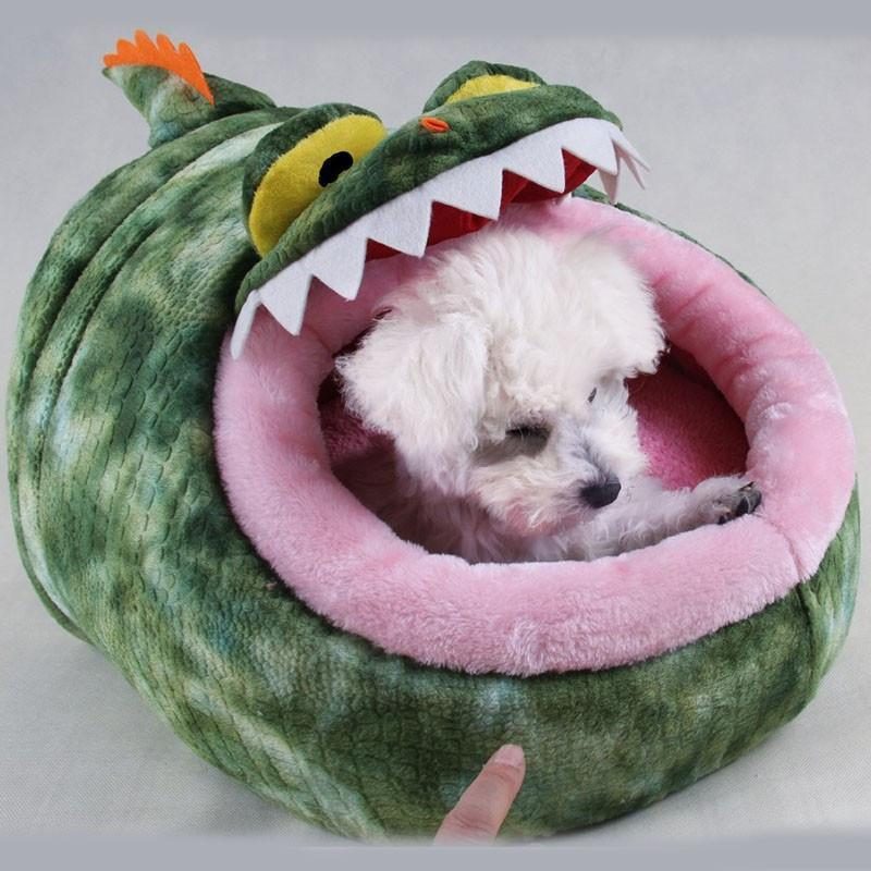 Lit De Maison Pour Animaux De Compagnie En Crocodile Avec Coussin Amovible Et Fond Imperméable