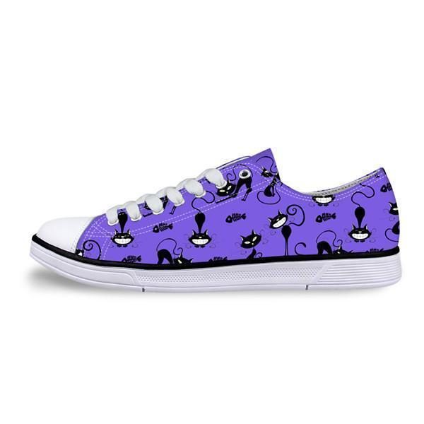 Motif De Chat Baskets En Toile Décontractée Pour Femmes Dans Des Chaussures Violettes