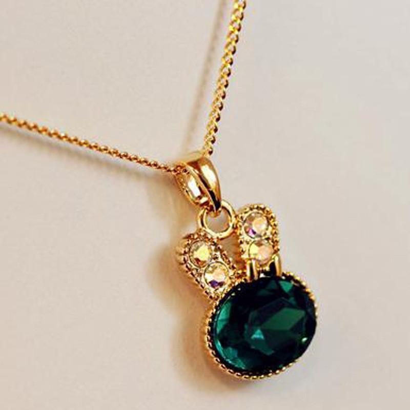 Pendentif Collier De Style Lapin En Cristal Vert Pour Femme