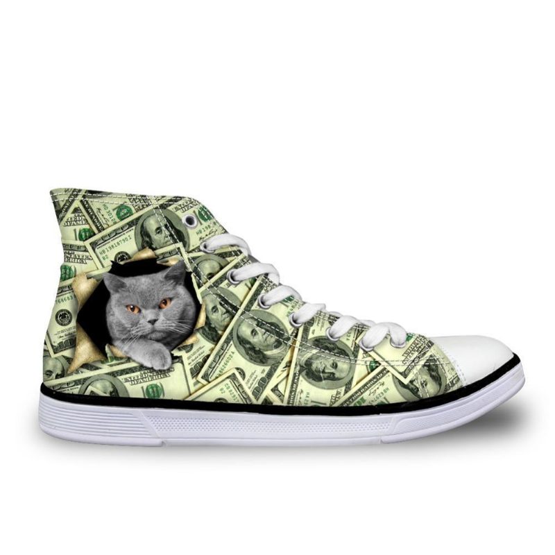 Posant Chat En Dollars Chaussures Femme En Toile