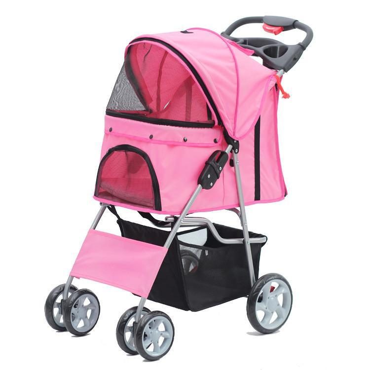 Poussette De Voyage Pliable Pour Animaux De Compagnie À Quatre Roues Et Panier