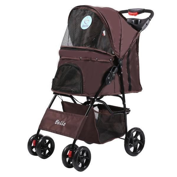 Poussette De Voyage Pliable Pour Animaux De Compagnie À Quatre Roues Et Panier