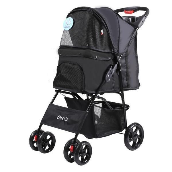 Poussette De Voyage Pliable Pour Animaux De Compagnie À Quatre Roues Et Panier